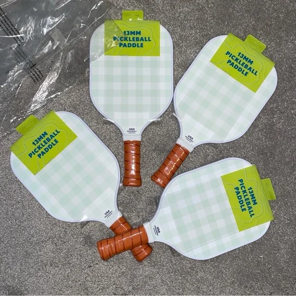 Set of 4 Sakar Adults Pickleball Paddle Mint Gingham/Blue Stripe Double Sided - Picture 2 of 6